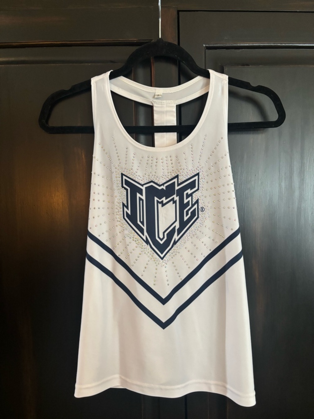 Ice Allstars White Tank with Navy Logo and Rhinestones